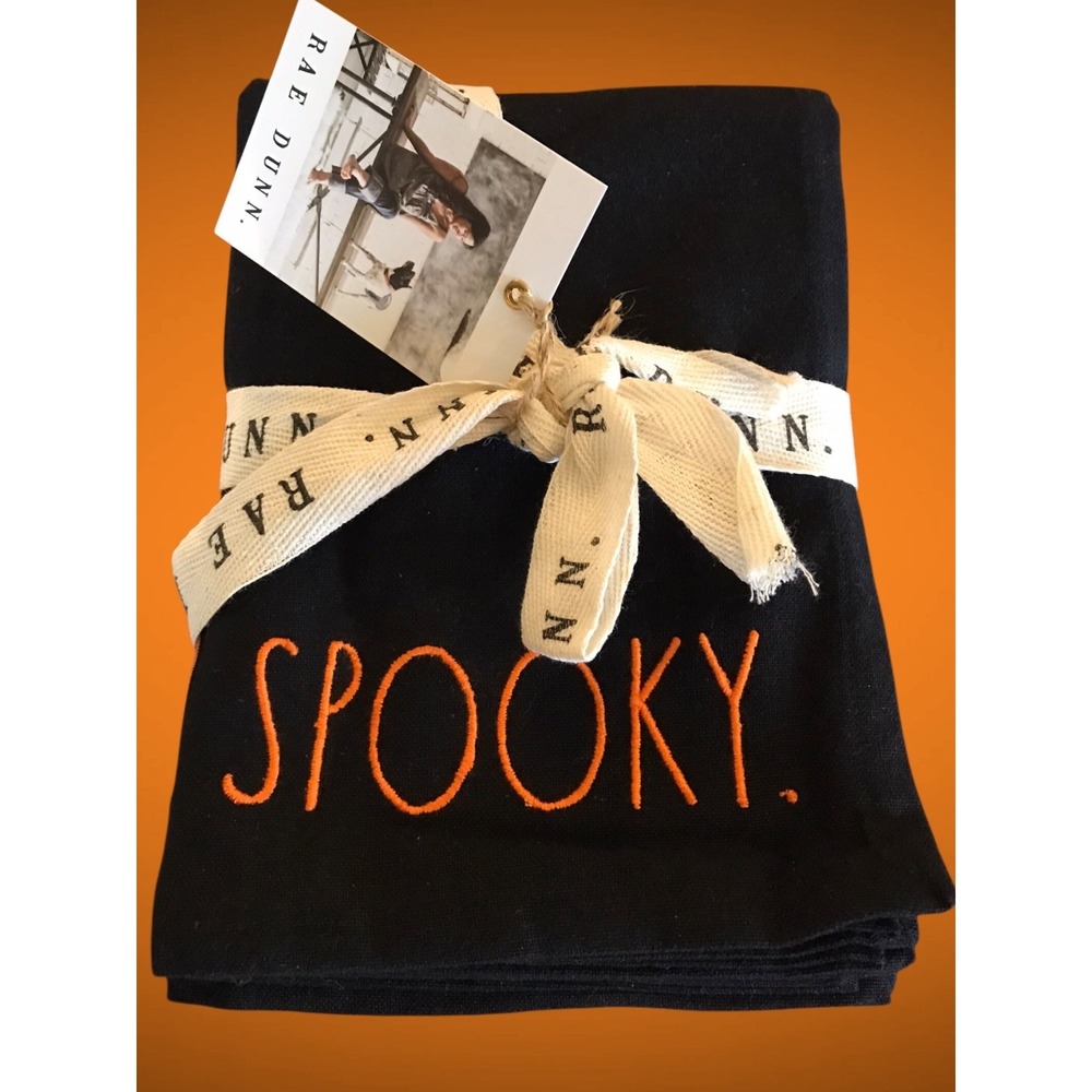 4pc Rae Dunn Halloween Black Napkin Set Trick or Treat Spooky‎ Boo Trick Treat